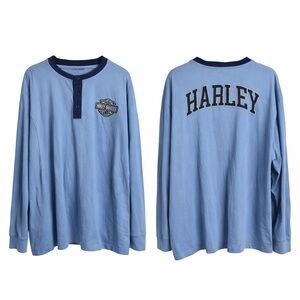 Harley-Davidson Men’s Long Sleeve Henley Shirt Colony Blue 5XL Embroidered Logo